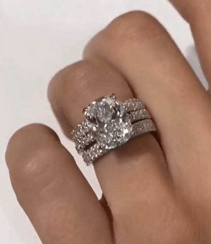 Jzora handmade pear cut created diamond sterling silver bridal set wedding ring