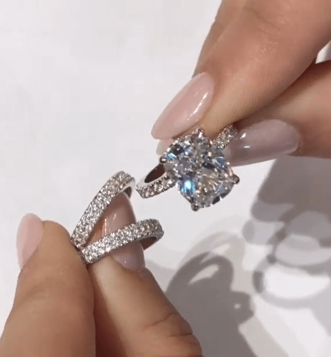 Jzora handmade pear cut created diamond sterling silver bridal set wedding ring