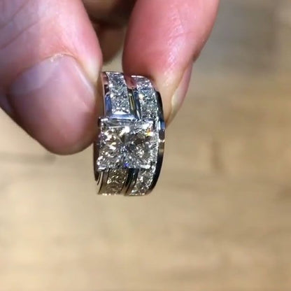 Jzora handmade princess cut channel paved cianond engagement ring set