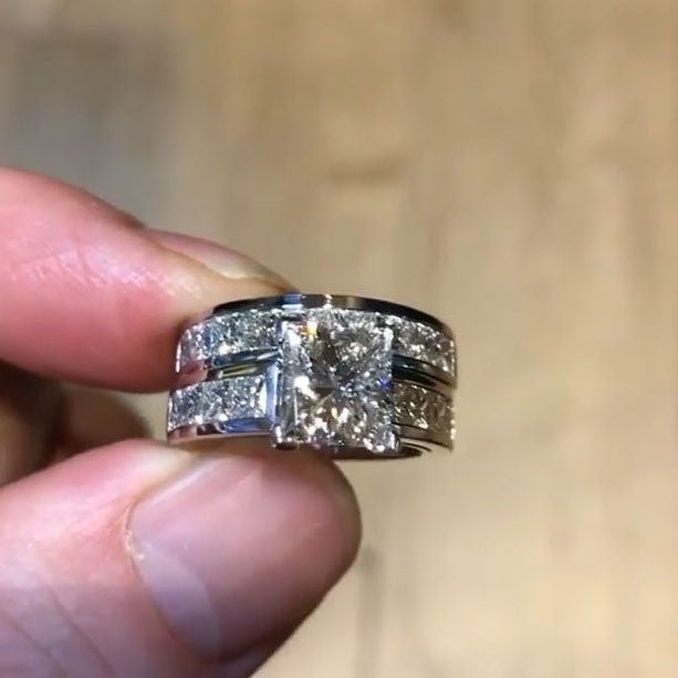 Jzora handmade princess cut channel paved cianond engagement ring set