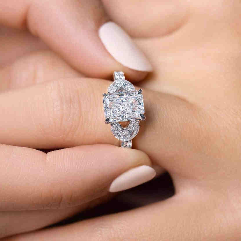 Jzora handmade created diamond radiant cut anniversary ring engagement ring