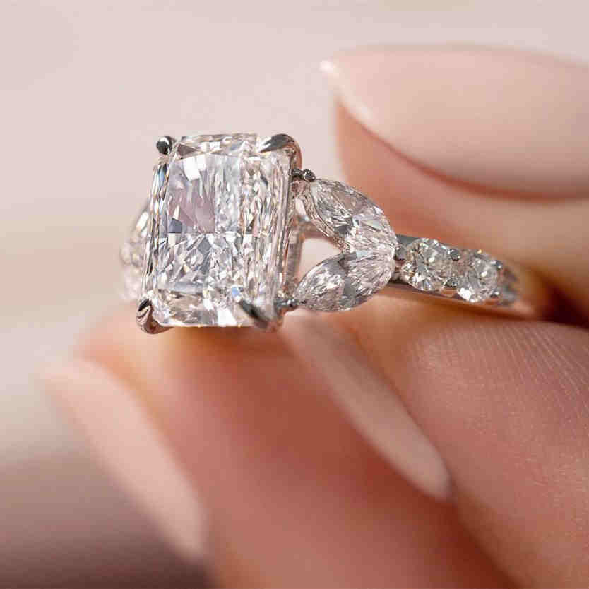 Jzora handmade created diamond radiant cut anniversary ring engagement ring
