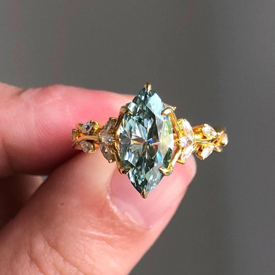 Jzora marquise cut aquamarine diamond wedding ring sterling silver engagement ring