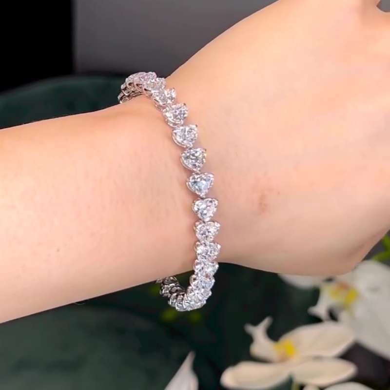 Jzora handmade white heart shape multi stone sterling silver bracelet