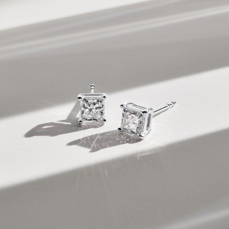 Jzora four prongs princess cut created diamond sterling silver earrings