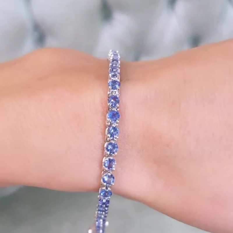 Jzora Handmade Sapphire Round Cut Vintage Sterling Silver Bracelet