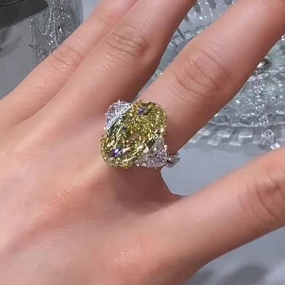 Jzora handmade 8 ct yellow oval cut halo stunning diamond engagement ring