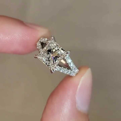 Jzora handmade white radiant cut vintage sterling silver engagement ring