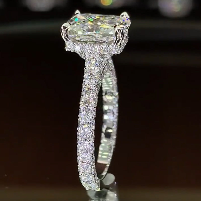 Jzora 5ct cushion cut created diamond sterling silver engagement ring
