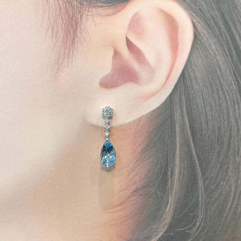 Jzora handmade drop shape stunning aquamarine sterling silver earrings
