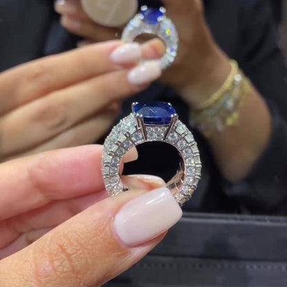 Jzora handmade sapphire cushion cut diamond sterling silver engagement ring