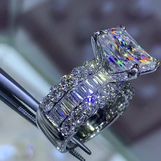 Jzora handmade radiant cut vintage handmade sterling silver engagement ring wedding ring