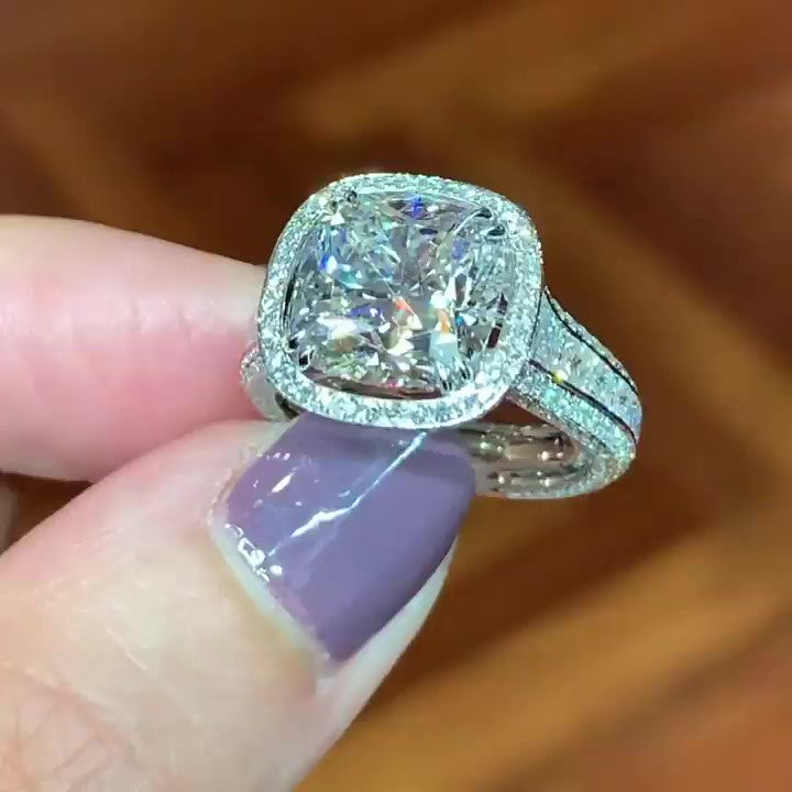 Jzora handmade cushion cut halo sterling silver wedding ring engagement ring