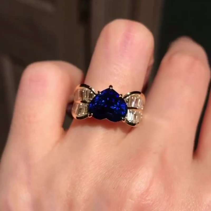 Jzora handmade sapphire heart cut sterling silver wedding engagement ring