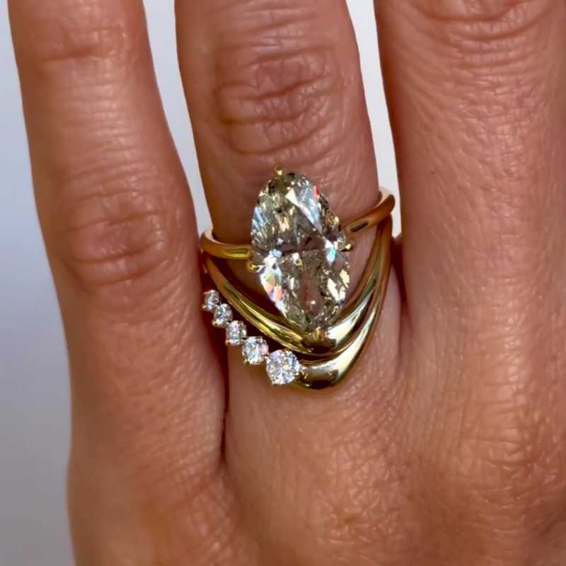 Jzora handmade gold oval cut brilliant sterling silver wedding bridal ring set