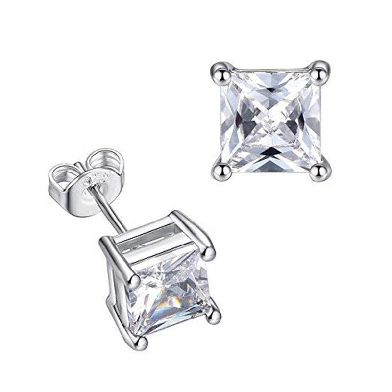 Jzora four prongs princess cut created diamond sterling silver earrings