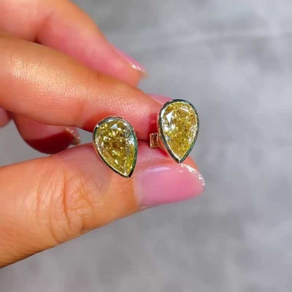 Jzora handmade yellow pear cut diamond sterling silver stud earrings