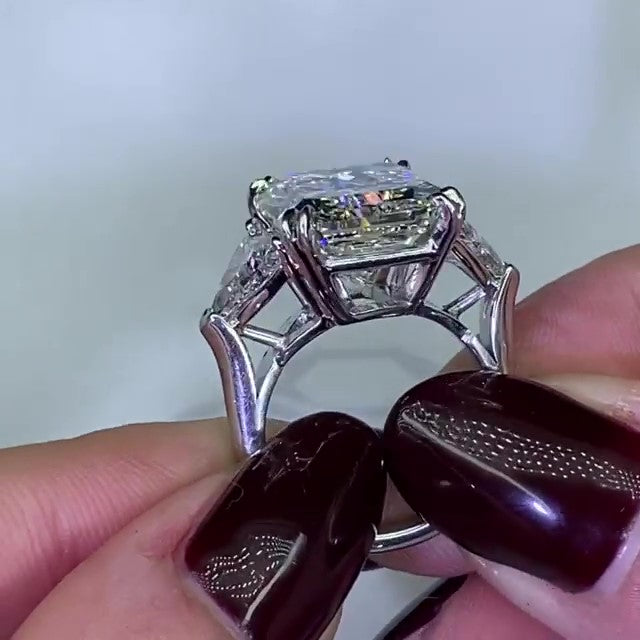 Jzora handmade radiant cut sterling silver three stone engagement ring