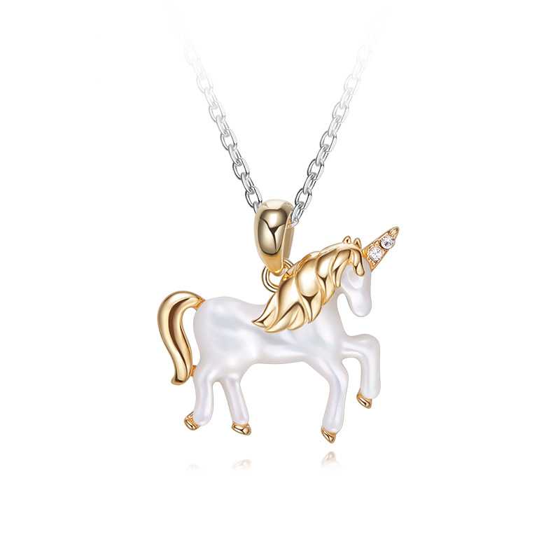 Jzora handmade white fantasy Unicorn sterling silver necklace