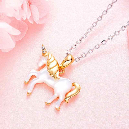 Jzora handmade white fantasy Unicorn sterling silver necklace