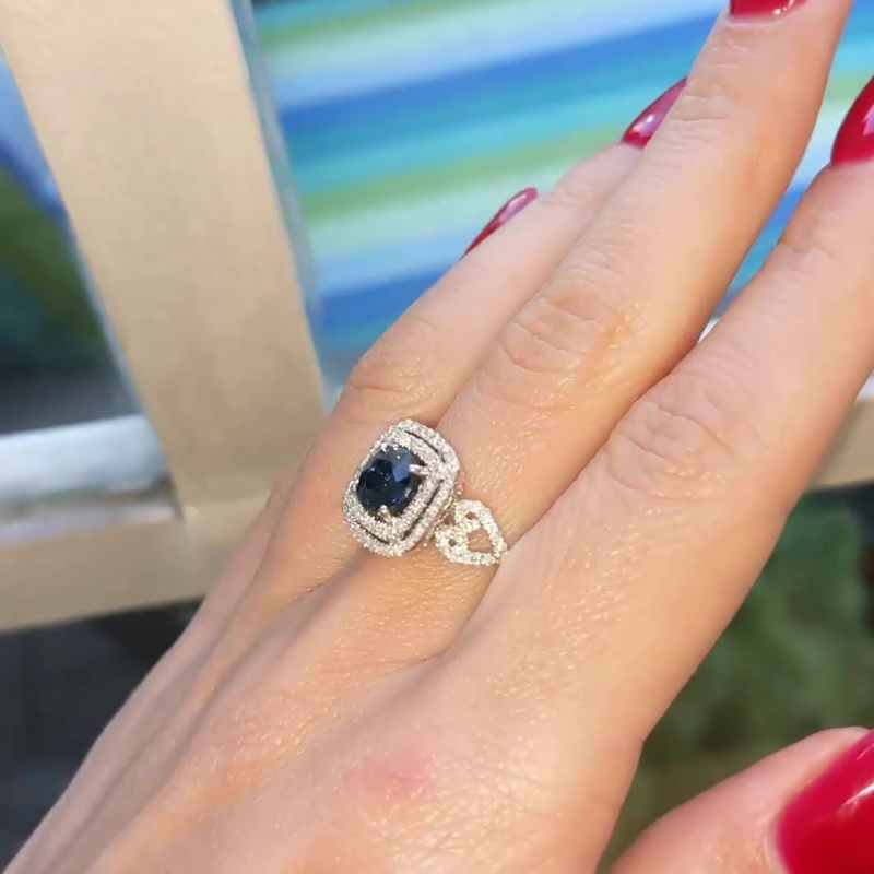 Jzora handmade 2ct sapphire round cut sterling silver engagement ring