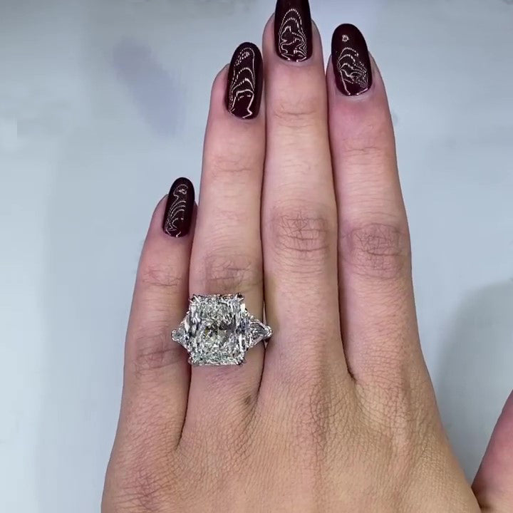 Jzora handmade radiant cut sterling silver three stone engagement ring