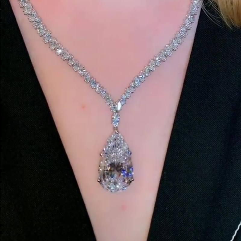 Jzora handmade 38 ct pear cut sterling silver diamond necklace