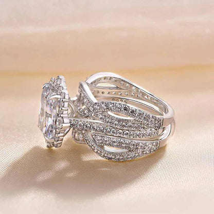 Jzora handmade 3 ct radiant cut vintage 2pcs sterling silver wedding ring set