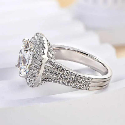 Jzora handmade 3 ct cushion cut halo sterling silver engagement ring