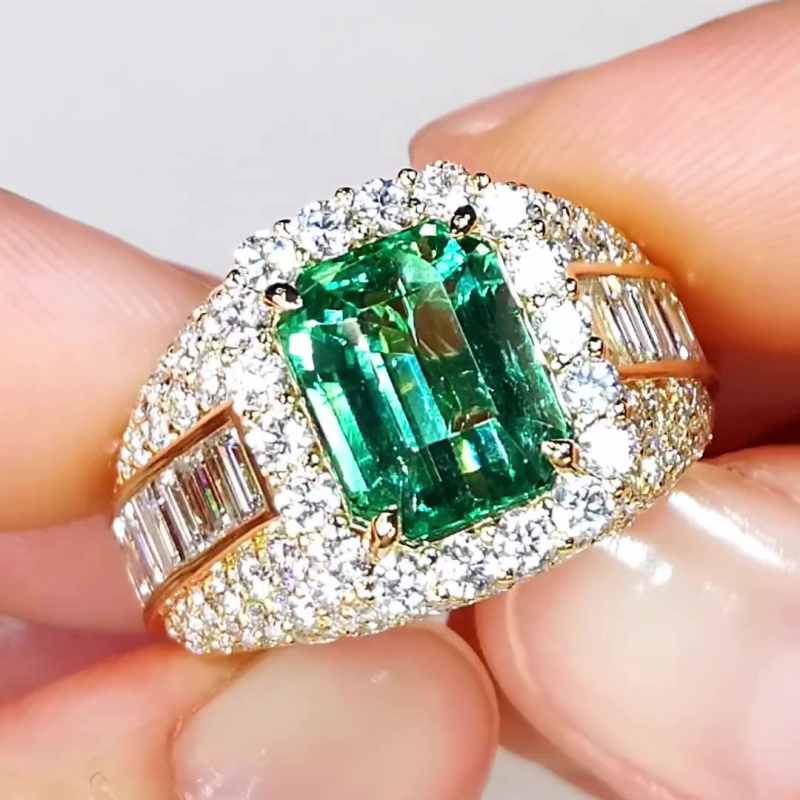Jzora handmade gold 4 ct emerald sterling silver engagement ring