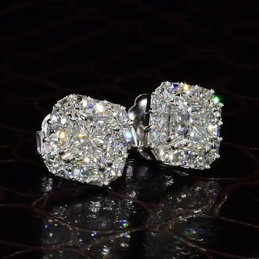 Jzora Princess cut  halo created diamond sterling silver earrings