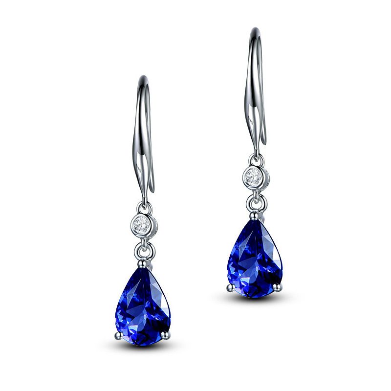 Jzora drop shape sapphire sterling silver earrings