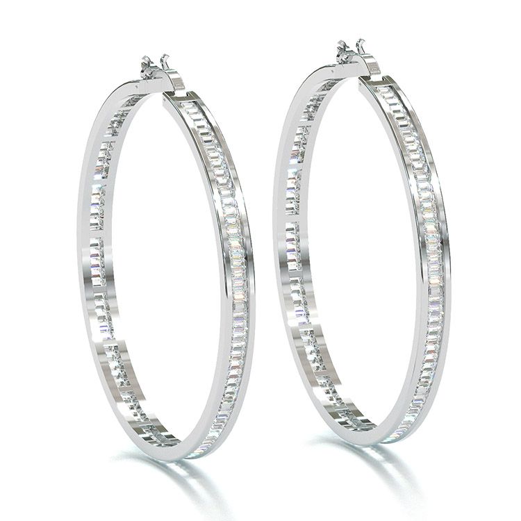 Jzora emerald cut  diamond sterling silver earrings