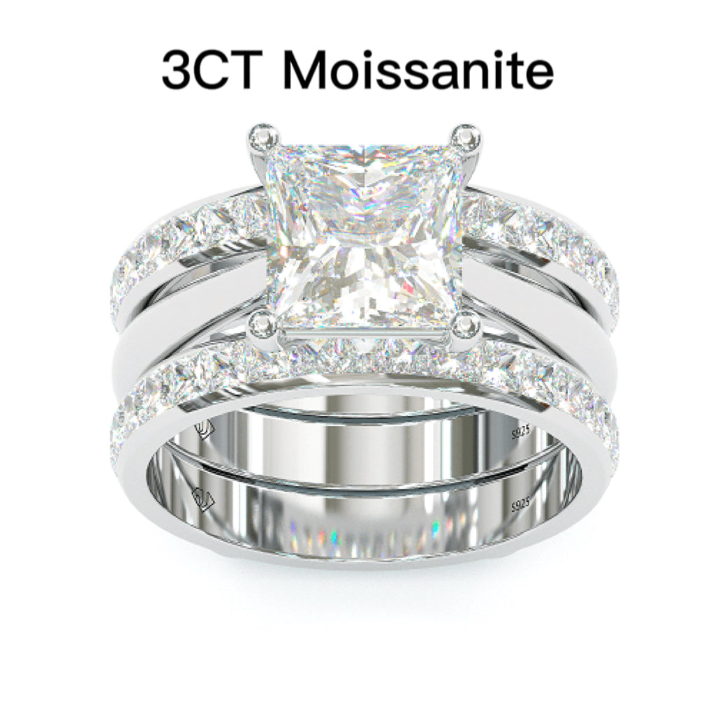 Jzora handmade princess cut Moissanite anniversary ring wedding ring bridal set