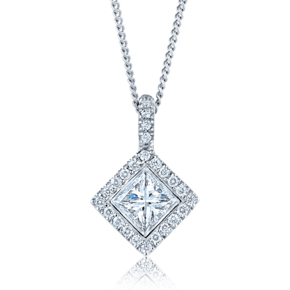 Jzora Vintage Radiant Halo Diamond Sterling Silver Necklace