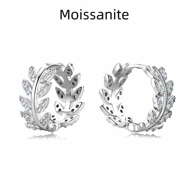 Jzora handmade leaf round cut vintage Moissanite sterling silver earrings