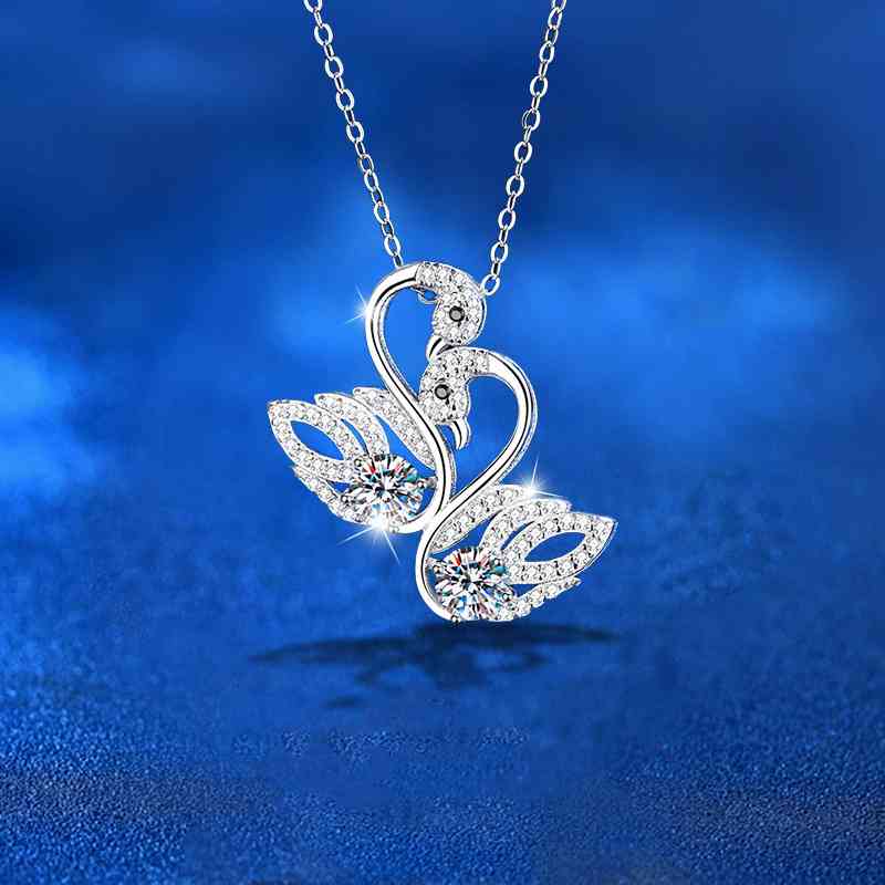 Jzora handmade moissanite double swan D color sterling silver necklace