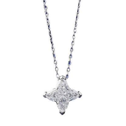Jzora handmade four-pointed star shaped diamond sterling silver necklace