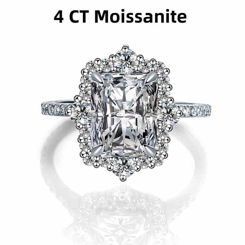 Jzora handmade 4 ct radiant cut Moissanite sterling silver engagement ring