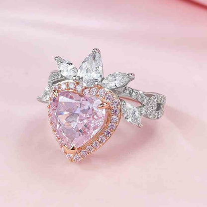 Jzora handmade 3ct pink heart cut sterling silver engagement ring