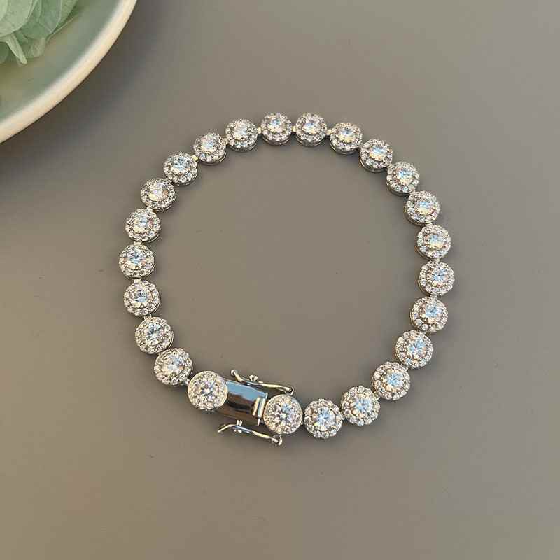 Jzora handmade round cut classic sterling silver diamond bracelet