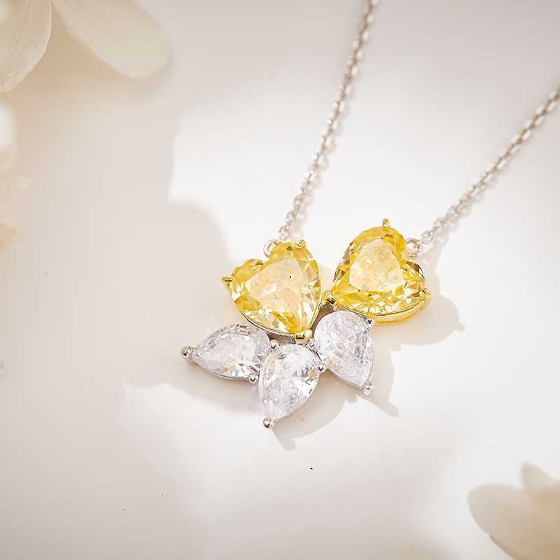 Jzora Handmade Yellow Heart Diamond Sterling Silver Necklace