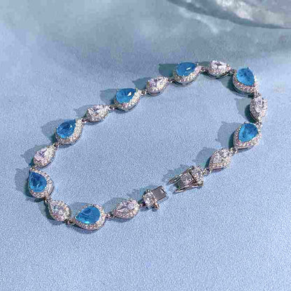 Jzora handmade Paraiba pear cut fashion sterling silver diamond bracelet