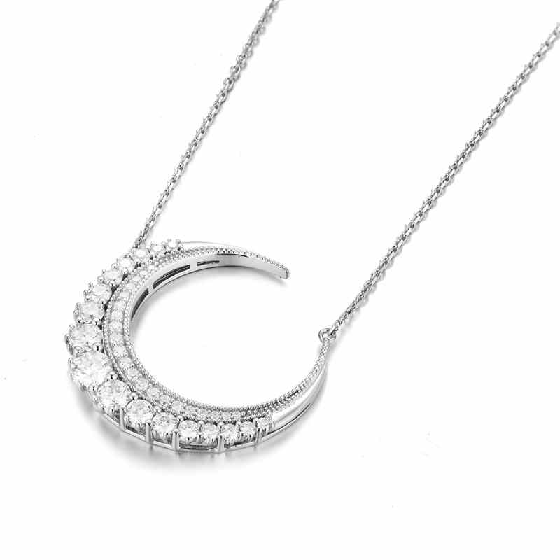 Jzora handmade crescent moon vintage Moissanite sterling silver necklace