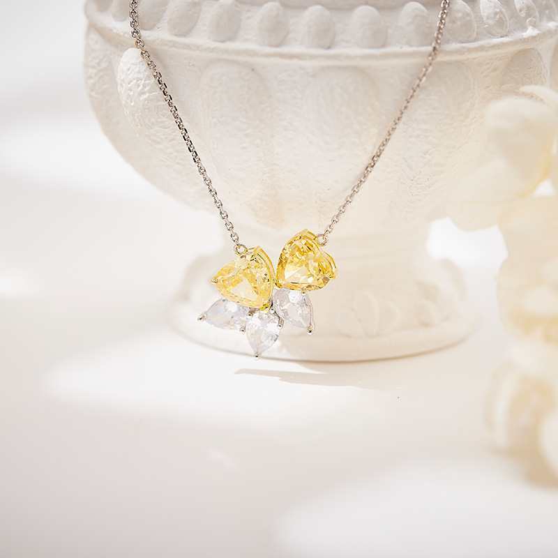 Jzora Handmade Yellow Heart Diamond Sterling Silver Necklace