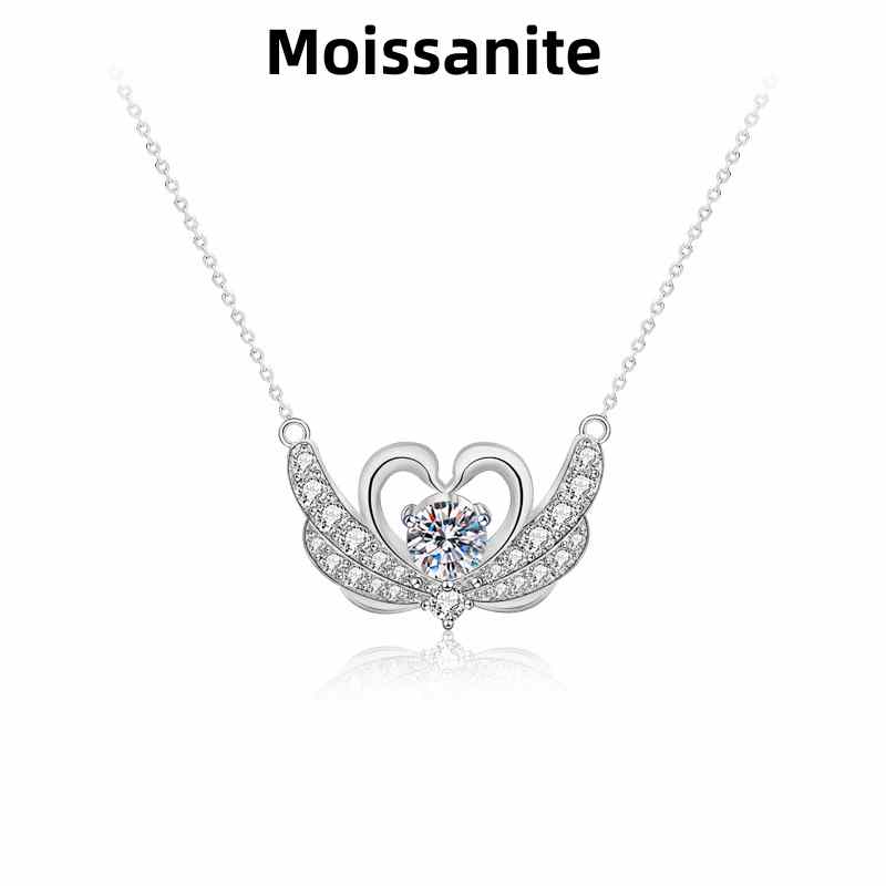 Jzora handmade swan love D color moissanite sterling silver necklace
