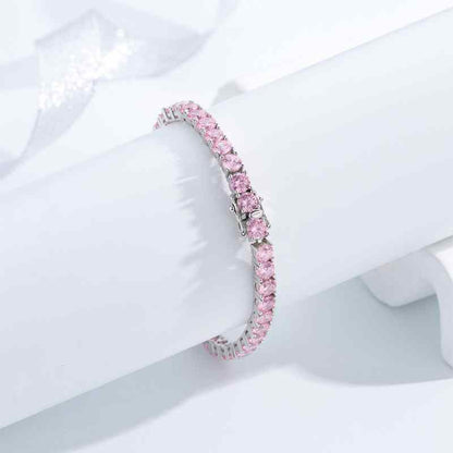 Jzora handmade pink round cut vintage sterling silver diamond bracelet