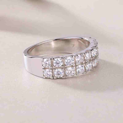 Jzora handmade round cut double row sterling silver moissanite women's band ring