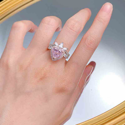 Jzora handmade 3ct pink heart cut sterling silver engagement ring