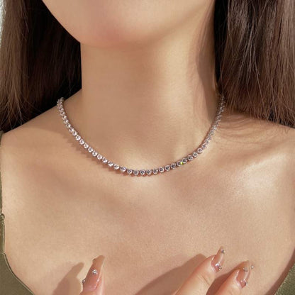 Jzora handmade white round cut vintage sterling silver diamond necklace